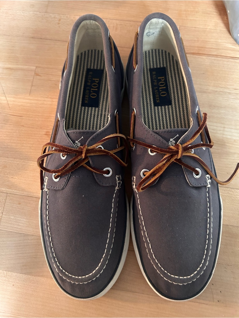 Polo by Ralph Lauren Gray Canvas Boat Shoes with Brown Laces